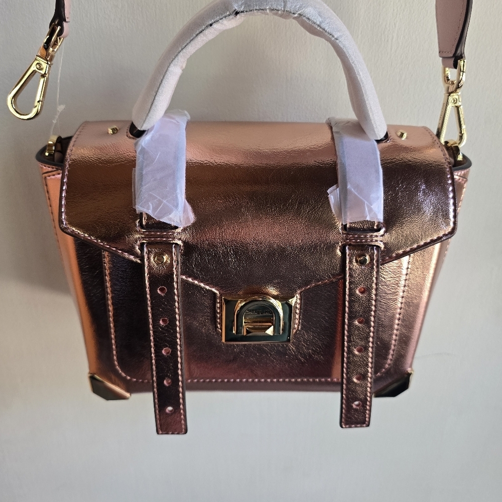 Michael Kors Manhatten Metallic Rose Gold Handbag NWT